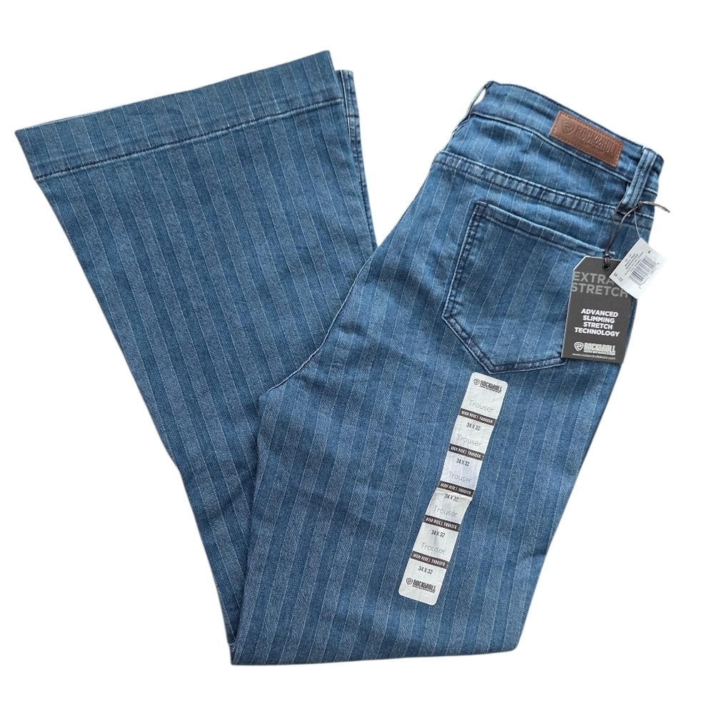 Rock & Roll Denim Striped Trouser Flares NWT  34x32